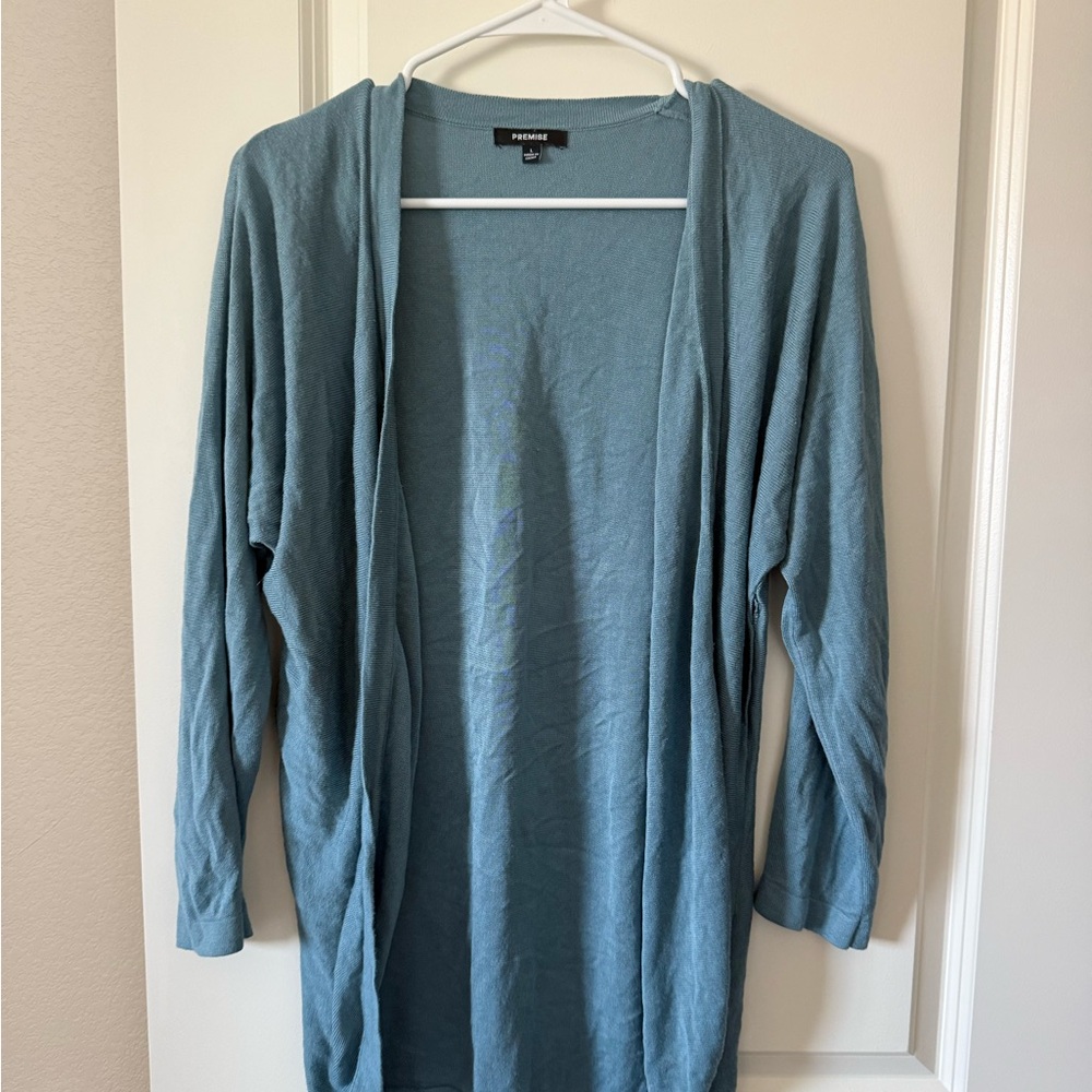 Premise Blue Cardigan Sweater Lightweight Knit